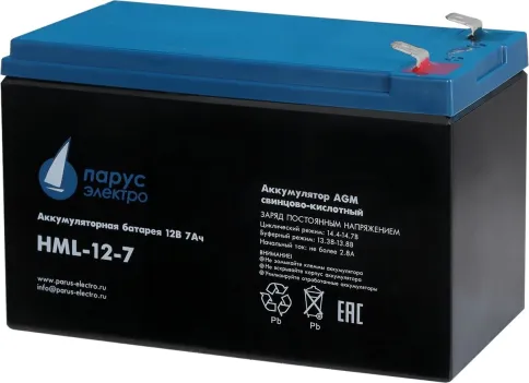 Battery Parus Electro, HML-12-7, 12V, 7.2Ah фото 2