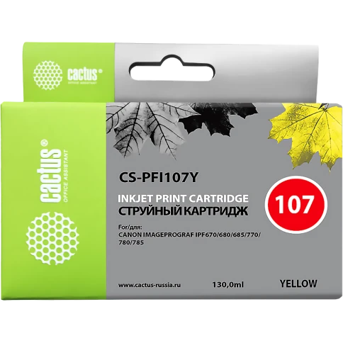 Картридж струйный Cactus CS-PFI107Y желтый (130мл) для Canon IP iPF фото 1