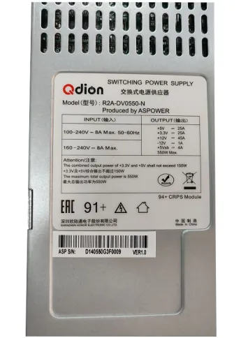 Блок питания серверный/ Server power supply Qdion Model R2A-DV0550-N-H фото 2