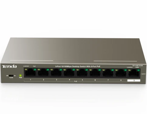 Коммутатор/ Tenda TEF1109P-8-63W  9-Port 10/100Mbps Desktop Switch With 8-Port PoE фото 1