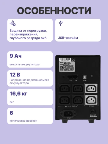 Источник бесперебойного питания (3 кабеля)/ Powercom IMP-2000AP фото 4