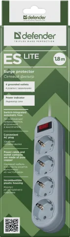 Сетевой фильтр Defender ES Lite 1.8 1,8 м, 4 розетки/ Surge Protector фото 2