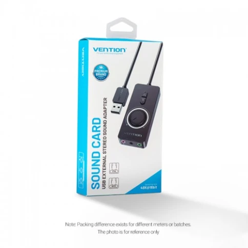 Внешняя звуковая карта Vention USB c регулятором громкости Черная фото 2