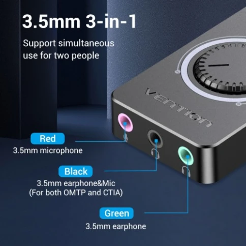 Внешняя звуковая карта Vention USB c регулятором громкости Черная фото 6