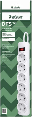 Сетевой фильтр Defender DFS 155 5 м, белый, 6 розеток/ Surge Protector фото 3