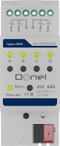 Donel KNX Бинарный вход 4-канальный Вход 0-265 В AC/DC, макс. 2 мА, 0- фото 1