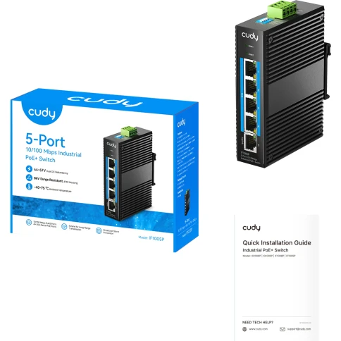 Промышленный коммутатор/ 5-Port 10/100M Aluminum Industrial PoE+ Switch, 4 10/100M... фото 3
