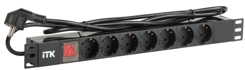 PDU 7 розеток нем. стандарт, с LED выключателем,1U, шнур 2м вилка нем. фото 1