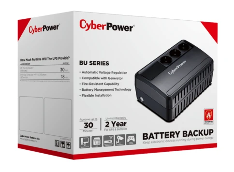 ИБП CyberPower BU725E, Line-Interactive, 725VA/390W, 3 Schuko розетки, Black, 0.15х0.15х0.2м., 5кг./ UPS Line-Interactive CyberPower BU725E 725VA/390W (3 EURO) фото 5