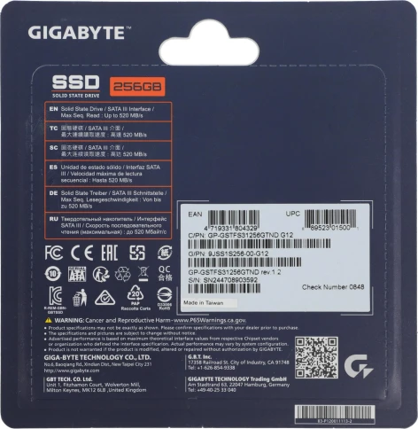 Твердотельный накопитель SSD Gigabyte GP-GSTFS31256GTND 256GB 2.5" Client SATA 6Gb/s,... фото 2