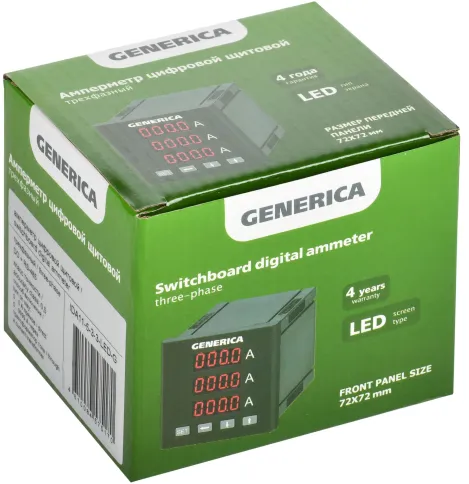Амперметр цифр. щит. 3-ф. DO RS-485 72х72 LED GENERICA фото 2