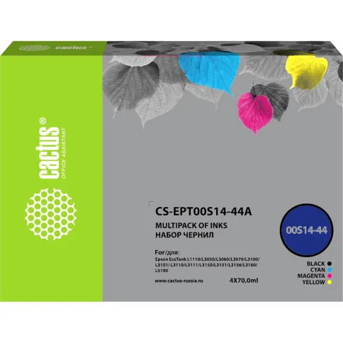 -/ Чернила Cactus CS-EPT00S14-44A 103 многоцветный набор 4x70мл для Epson L1110 Ecotank/L3100/L3101/L31 фото 4
