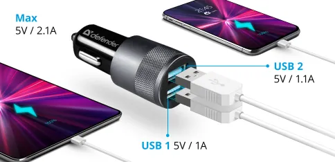 Defender UCA-21 2USB, 5V/2.1A фото 3