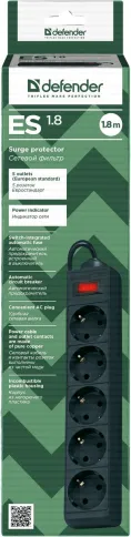 Defender ES 1.8 (1.8 м, 5 розеток) фото 3