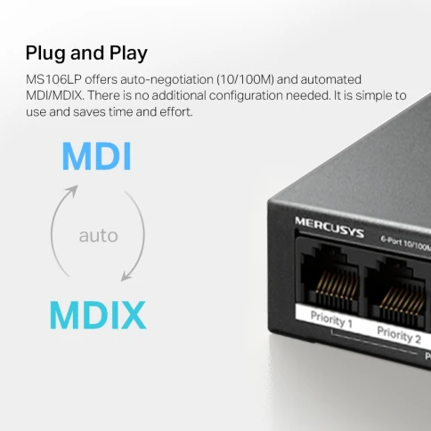 Коммутатор/ 6-Port 10/100 Mbps Desktop Switch with 4-Port PoE+ PORT:... фото 9