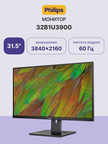 Монитор Philips 32B1U3900 31,5'', 3840x2160, VA, 60hz, 50M:1, 350cd, 4 фото 2