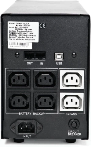 ИБП Powercom IMD-1025AP, LCD, линейно-интерактивный, 1025 ВA, 619 Вт, 4 розетки IEC320 C13 с резервным питанием,  2 розетки IEC320 C13 с фильтрацией, USB, защита RJ45/RJ11, ШхГхВ 130х382х192мм, 13.4 кг/ UPS Powercom IMD-1025AP, LCD, Line Interactive, 1025 фото 5