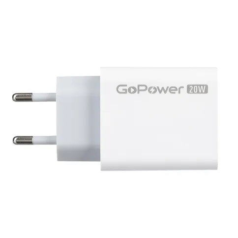 Сетевое З/У GoPower GPQC08 1USB+1Type-C 20W QC3.0 белый фото 3