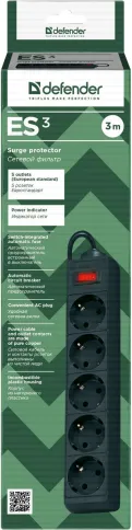 Defender ES 3 Black (3 м, 5 розеток) фото 4