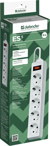Сетевой фильтр Defender ES 5 5 м, белый, 5 розеток/ Surge Protector De фото 3