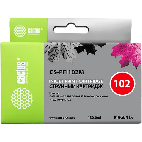 Картридж струйный Cactus CS-PFI102M пурпурный (130мл) для Canon IP фото 1