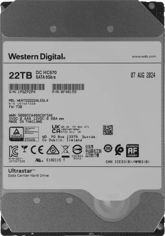 Жесткий диск WD SATA-III 22TB 0F48155 WUH722222ALE6L4 Server Ultrastar DC... фото 1
