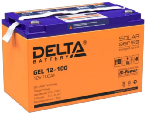 Батарея DELTA серия GEL, GEL 12-100, напряжение 12В, емкость 100Ач (разряд 10 часов),  макс. ток разряда (5 сек.) 900А, макс. ток заряда 20А, свинцово-кислотная типа AGM+GEL, клеммы под болт М6, ДxШxВ 333х173х216мм., вес 32.5кг., LCD, срок службы 10-12 ле фото 1