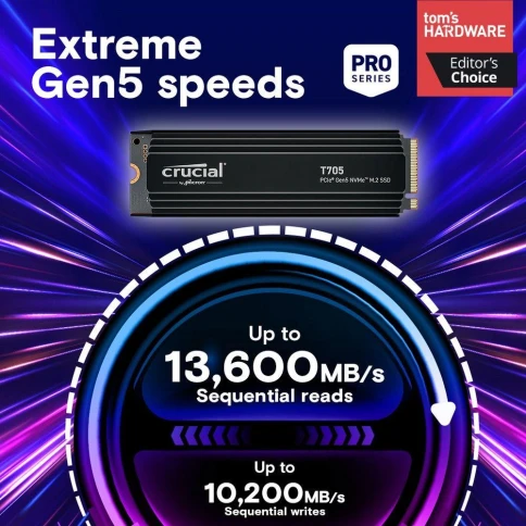 Твердотельный накопитель Crucial T705 1TB PCIe Gen5 NVMe M.2 SSD... фото 4