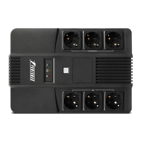 ИБП POWERMAN Brick 600, линейно-интерактивный, 600ВА, 360Вт,   3 евророзетки с резервным питанием, 3 евророзетки с фильтрацией, защита RJ45/RJ11, батарея 12В 7Ач 1 шт.,  293мм х 202мм х 93мм, 4.5 кг./ UPS POWERMAN Brick 600, line-interactive, 600VA, 360W, фото 1