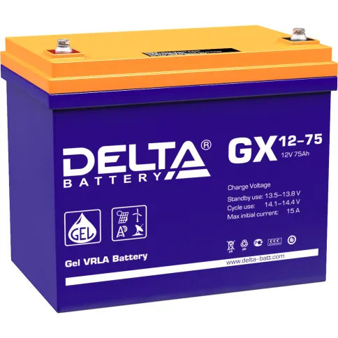 Батарея DELTA серия GX, GX 12-75, напряжение 12В, емкость 75Ач (разряд фото 1