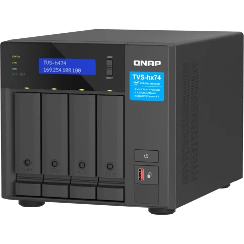 Сетевое хранилище без дисков/ ENTERPRISE QNAP TVS-h474-PT-8G QTS hero NAS, 4 x 3.5 "/ 2.5", 2 x M.2 NVMe, Intel Pentium Gold G7400 2-core/4-thread 3.7 GHz Processor, 8 GB  DDR4 (1 x 8 GB) up to 64 GB ( 2 x 32 GB), 2x 2.5 GbE BASE-T, HDMI port фото 1