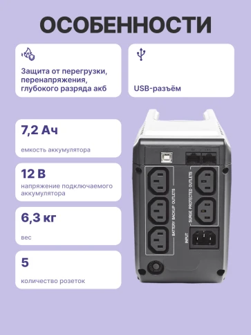 Источник бесперебойного питания/ Powercom IMP-625AP 625 VA, 375 Wt фото 4