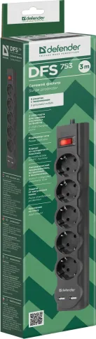 Defender DFS 753 (3 м, 5 розеток) фото 4