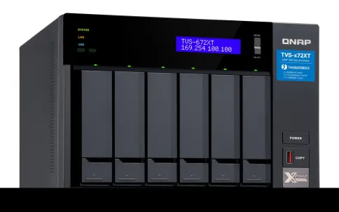 Сетевое хранилище без дисков/ SMB QNAP TVS-672XT-i3-8G 6-Bay NAS, Intel Core i3-8100T 4-core 3.1 GHz Processor, 8GB DDR4 RAM (max 32GB RAM), 6x 2.5"/3.5" SATA HDD/SSD + 2x M.2 PCIe  SSD slot, 2xGbE LAN, 1 x 10GBase-T, 2 x Thunderbolt 3 port фото 2
