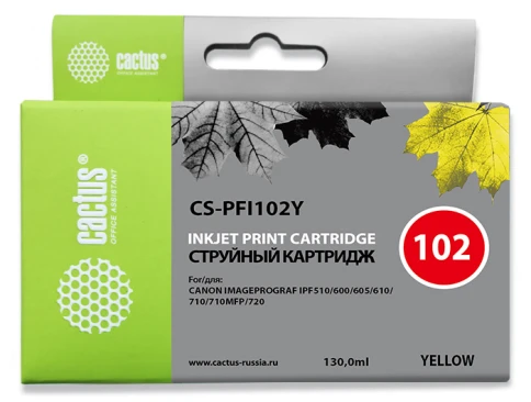 Картридж струйный Cactus CS-PFI102Y желтый (130мл) для Canon IP iPF фото 1