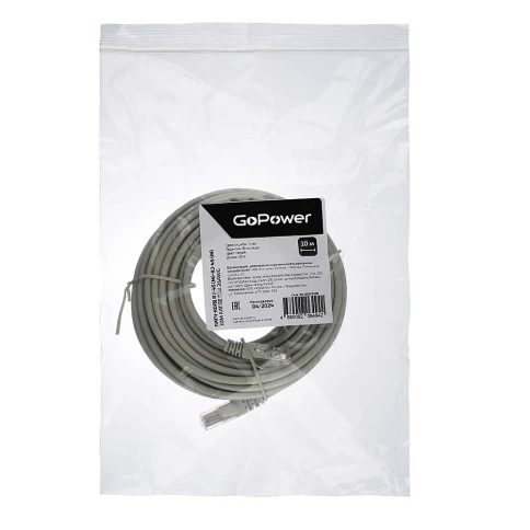 Патч-корд/ Патч-корд GoPower RJ-45 (m)-RJ-45 (m) 20.0м кат.5е ПВХ 26AWG CCA серый в пакете (1/20) фото 4