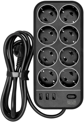 Фильтр-удлинитель PowerCom SP-08 USB03AB 3.0M, 8 розеток, черный, 16А, фото 1