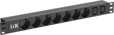 PDU 7 розеток нем. ст. + 2 С13 1U каб. 2м C14 фото 1