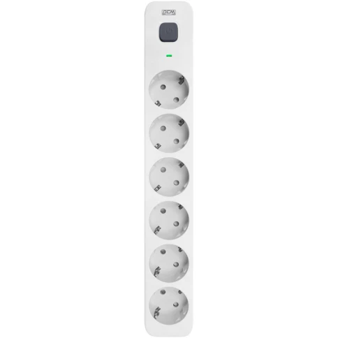 Фильтр-удлинитель PowerCom SP-06W 3.0M, 6 розеток, белый, 16А, 4кВт, 380Дж, защитные шторки, защита от КЗ, перегрузки, ВЧ и импульсных помех, кабель 3x1.5 мм2, ШхГхВ 338.5х50х40.2 мм, вес 0.68 кг./ Surge protector PowerCom SP-06W 3.0M, 6 sockets, white, 1 фото 1