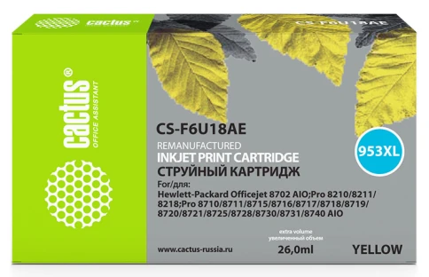 Картридж струйный Cactus CS-F6U18AE 953XL желтый (26мл) для HP OJ P фото 1