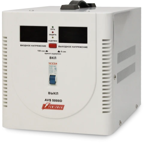 Стабилизатор POWERMAN AVS 5000D, ступенчатый регулятор, цифровые индикаторы уровней напряжения, 5000ВА, 140-260В, максимальный входной ток 24А, клеммная колодка, IP-20, напольный,  280мм х 200мм х 225мм, 8.6 кг./ Stabilizer POWERMAN AVS 5000D, step-type r фото 2
