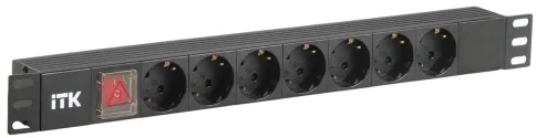 PDU 7 розеток DIN49440 (нем. cтанд.), с LED выключателем,1U, без шнура, вх. IEC320 C14, алюминиевый профиль, черный фото 1