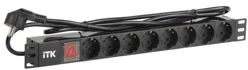 ITK PDU 8 розеток DIN49440 (нем. cтанд.) с LED выключателем, 1U, шнур фото 1