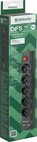 Defender DFS 751 (1.8 м, 5 розеток) фото 5