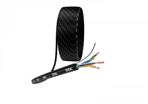Кабель информационный U/UTP категория 5е 4x2x24AWG(0,50мм) 305м (медь) PE OUTDOOR + ТРОС*1,6 solid черный ЭРА фото 1