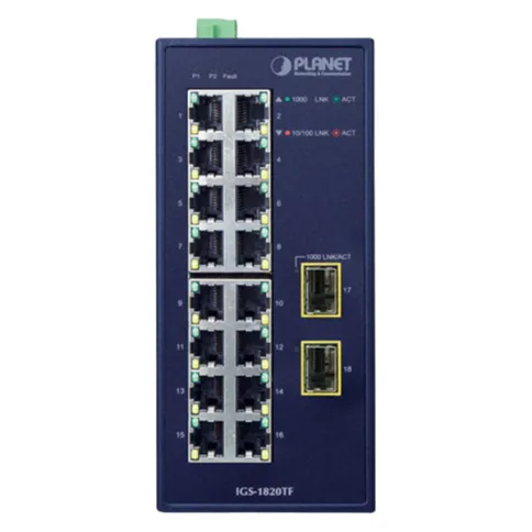 коммутатор/ PLANET IGS-1820TF IP30 Industrial 16-Port 10/100/1000T + 2 фото 2