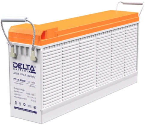 Батарея DELTA серия FT-M, FT 12-100 М, напряжение 12В, емкость 100Ач (разряд 10 часов),  макс. ток разряда (5 сек.) 900А, макс. ток заряда 30А, свинцово-кислотная типа AGM, клеммы под болт М6, ДxШxВ 508х110х223мм., вес 29кг., срок службы 10-12 лет./ Batte фото 1