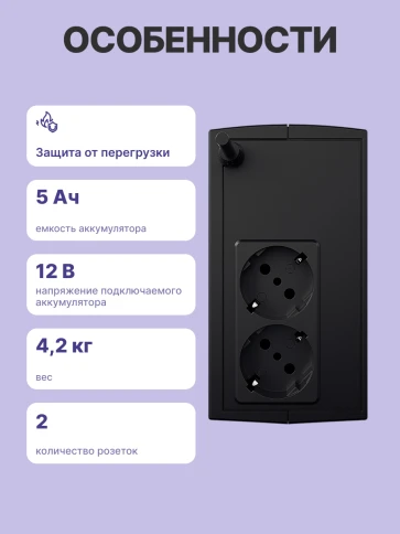 ИБП CyberPower UTI875E, линейно-интерактивный, 875Вт/425В (2 евророзетки)/ UPS CyberPower UTI875E, Line-Interactive, 875VA/425W (2 EURO) фото 3