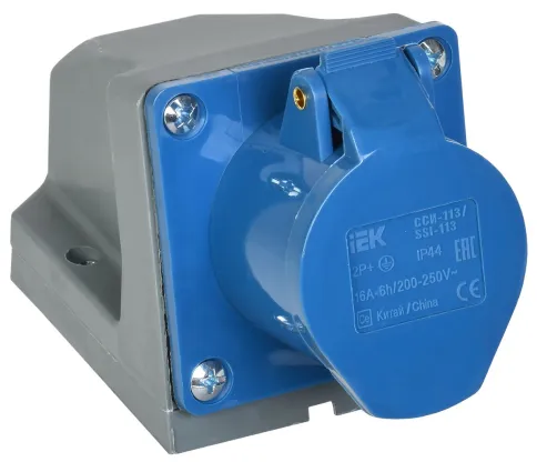 Розетка стационарная ССИ-113 2Р+РЕ 16А 200-250В IP44 IEK фото 1