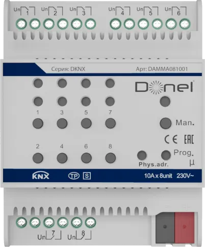 Donel KNX 8-канальный многофункциональный актуатор, 10A Установка на D фото 1